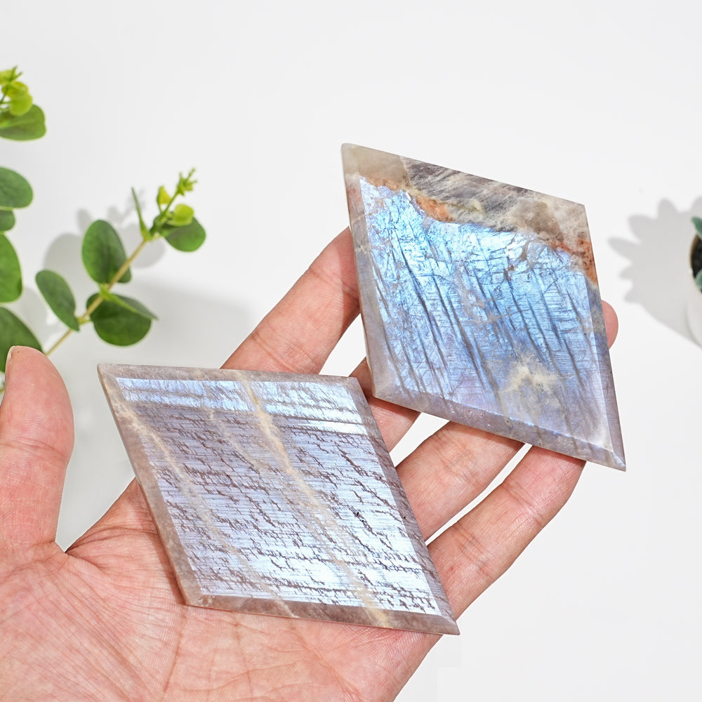 Unique,Natural Sunstone-Moonstone Diamond Slice With Stand