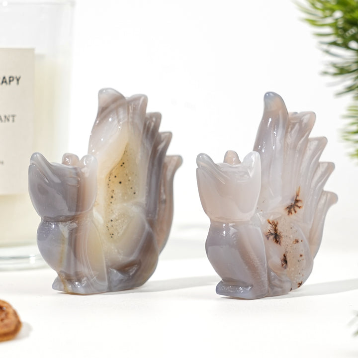 Natural Agate Geode Nine-Tailed Fox
