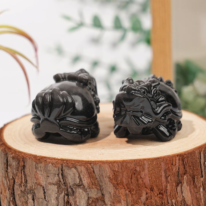 Natural Crystal Carving Silver Obsidian Dragon Turtle