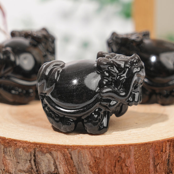 Natural Crystal Carving Silver Obsidian Dragon Turtle