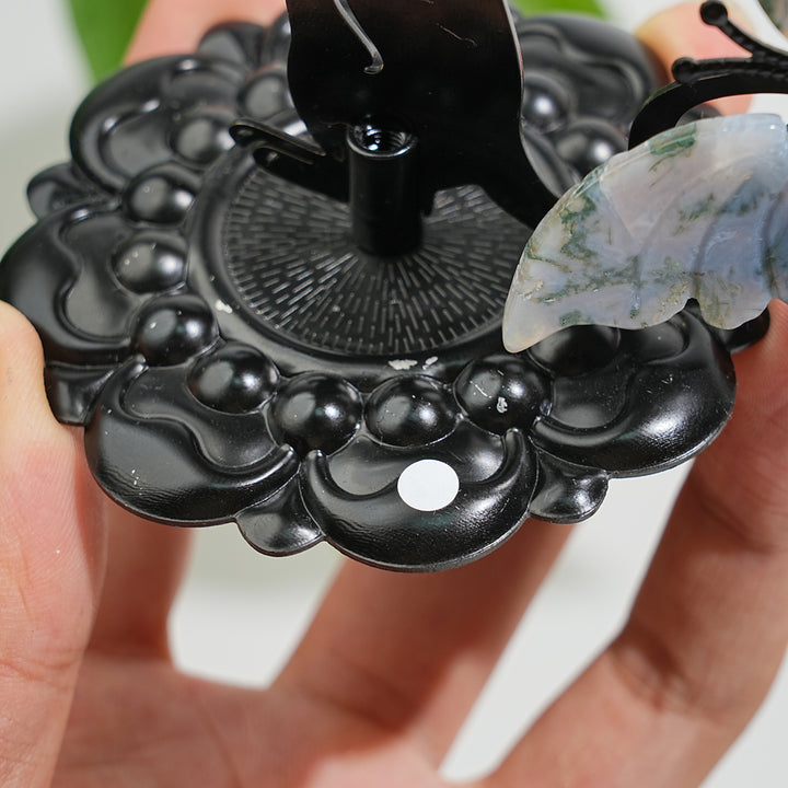 A Slightly Imperfect Natural Crystal Moss Agate Cat With Butterfly