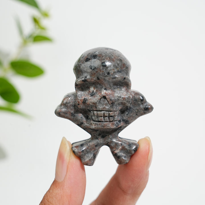 Natural Crystal Skull With Crossbone Carving