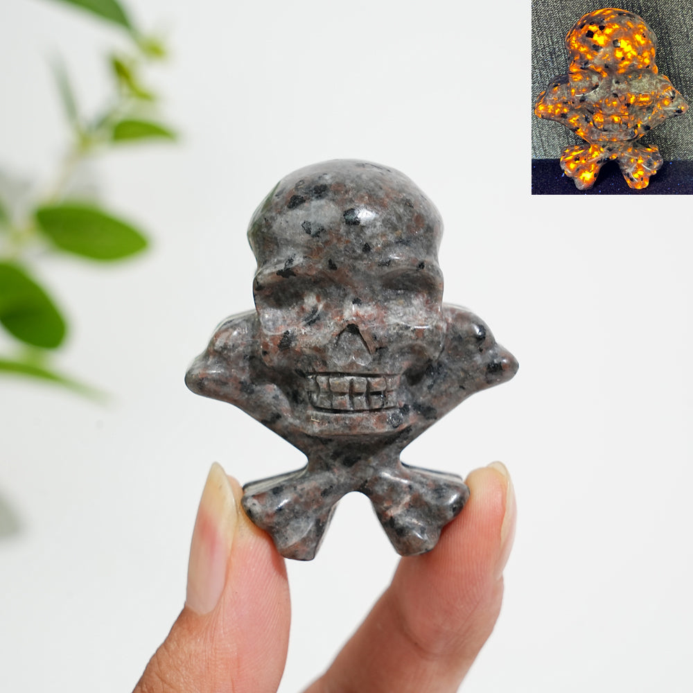 Natural Crystal Skull With Crossbone Carving