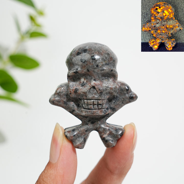 Natural Crystal Skull With Crossbone Carving