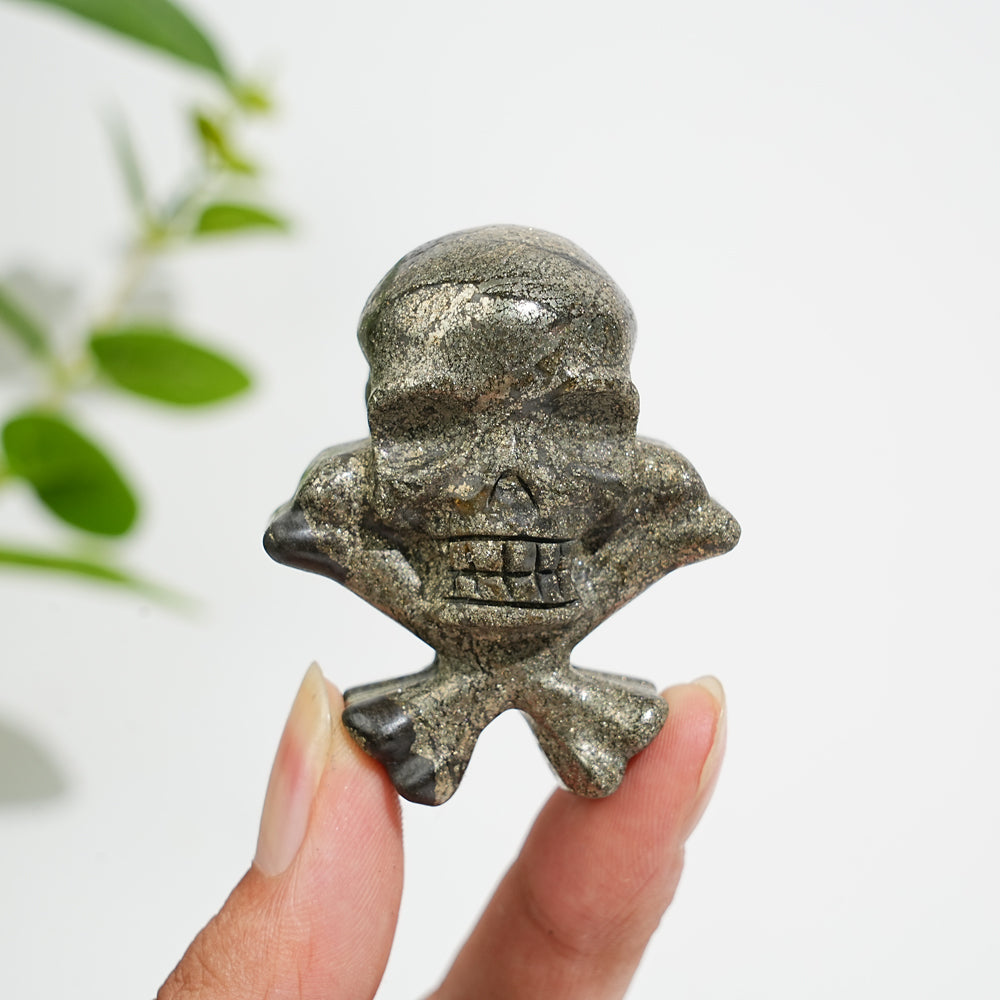 Natural Crystal Skull With Crossbone Carving
