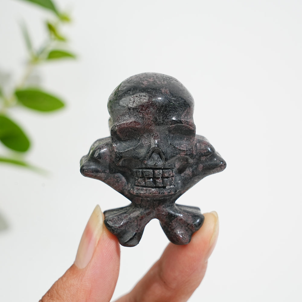 Natural Crystal Skull With Crossbone Carving