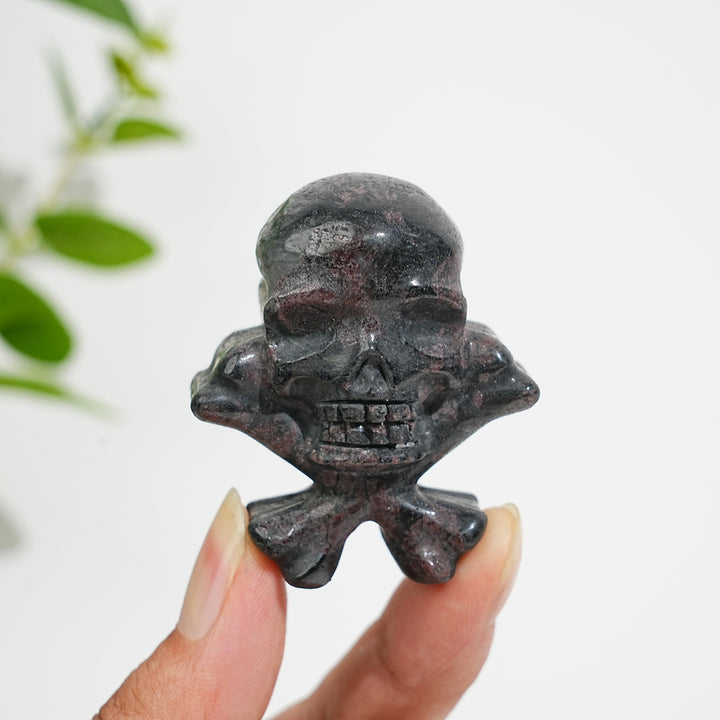 Natural Crystal Skull With Crossbone Carving