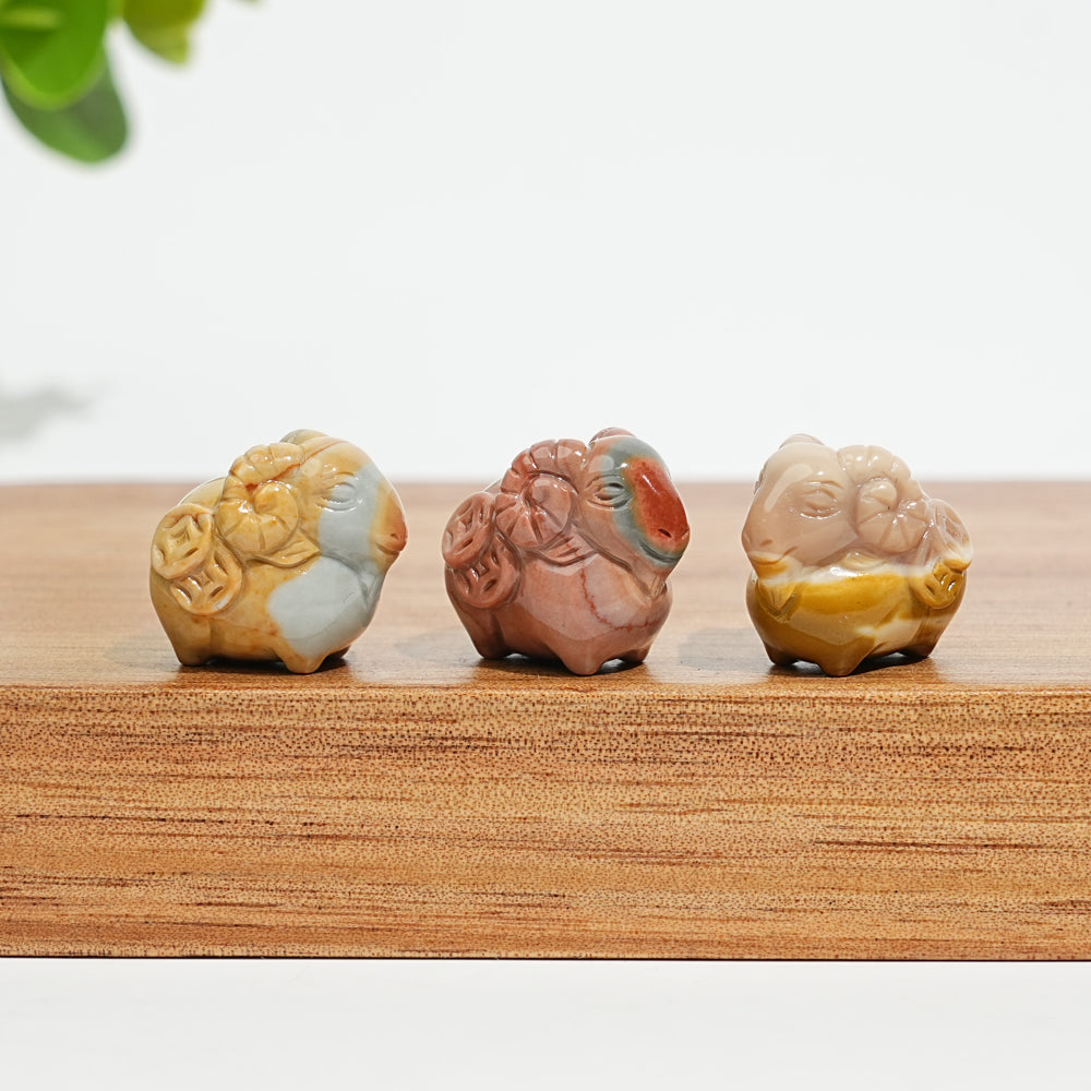Natural Crystal Cute Alashan Agate Coin Sheep