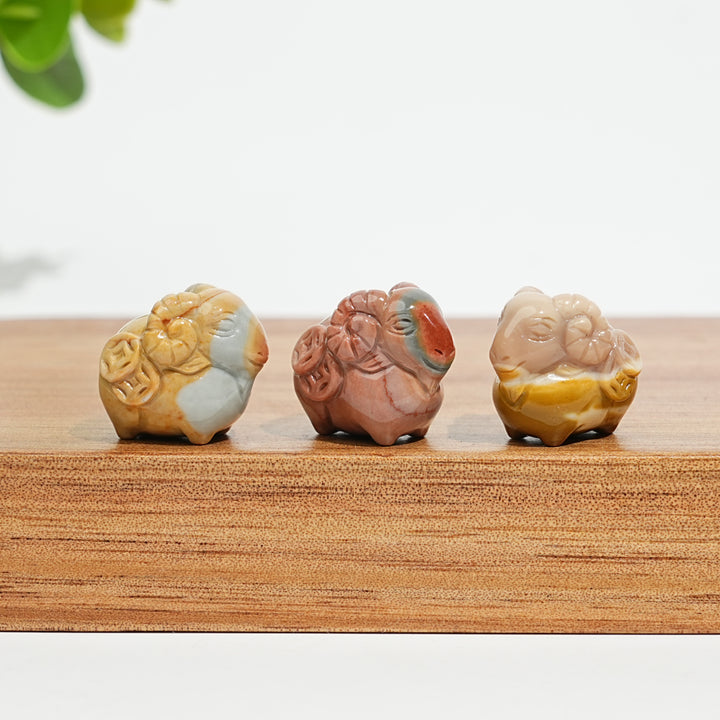 Natural Crystal Cute Alashan Agate Coin Sheep