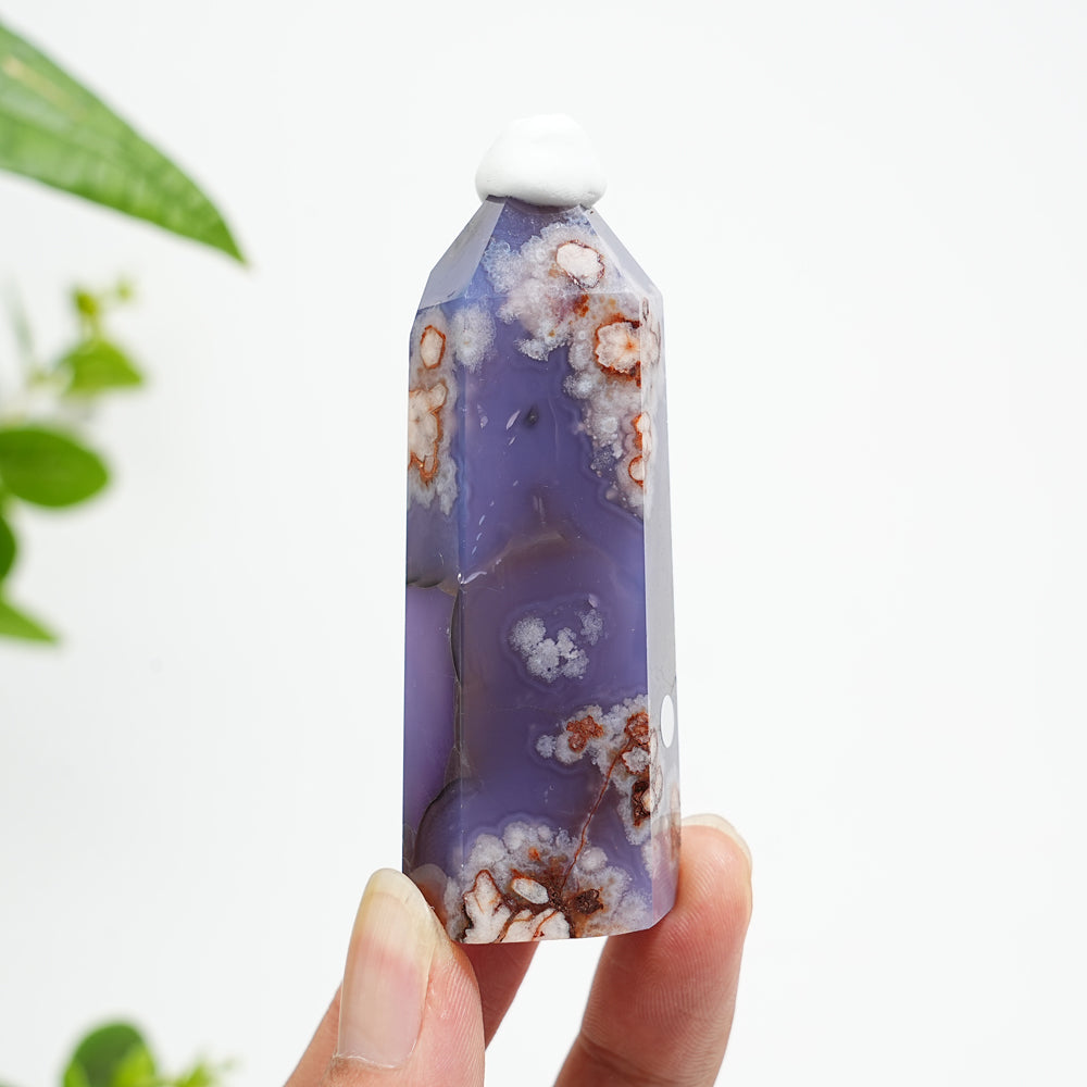 Unique,A Slightly Imperfect Natural Crystal Blue Flower Agate Point