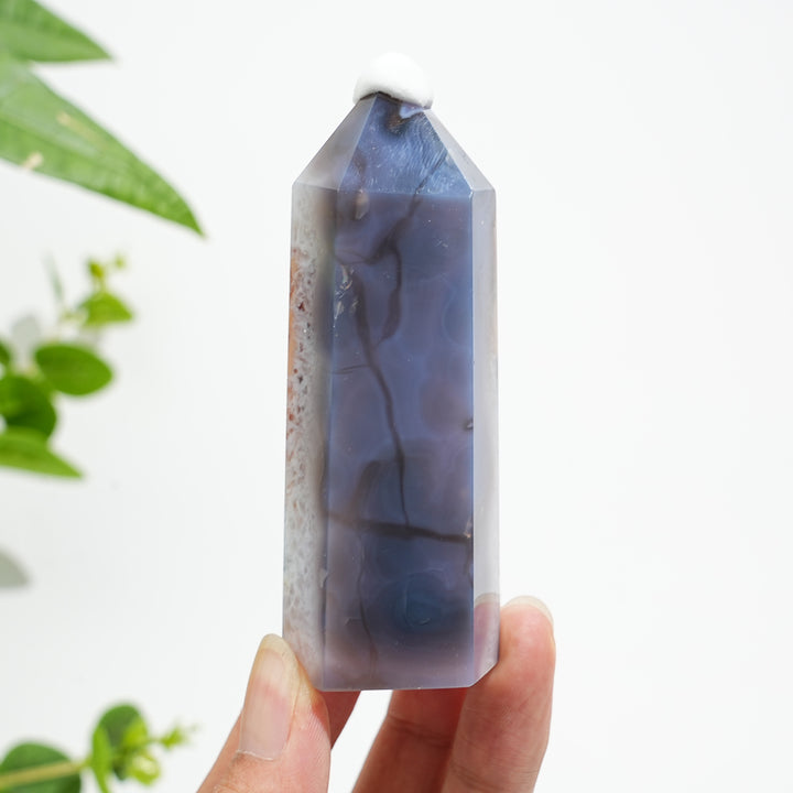 Unique,A Slightly Imperfect Natural Crystal Blue Flower Agate Point
