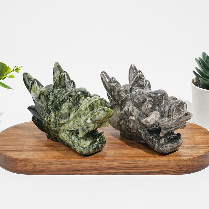 Natural Crystal Open Mouth Dragon Head Carving