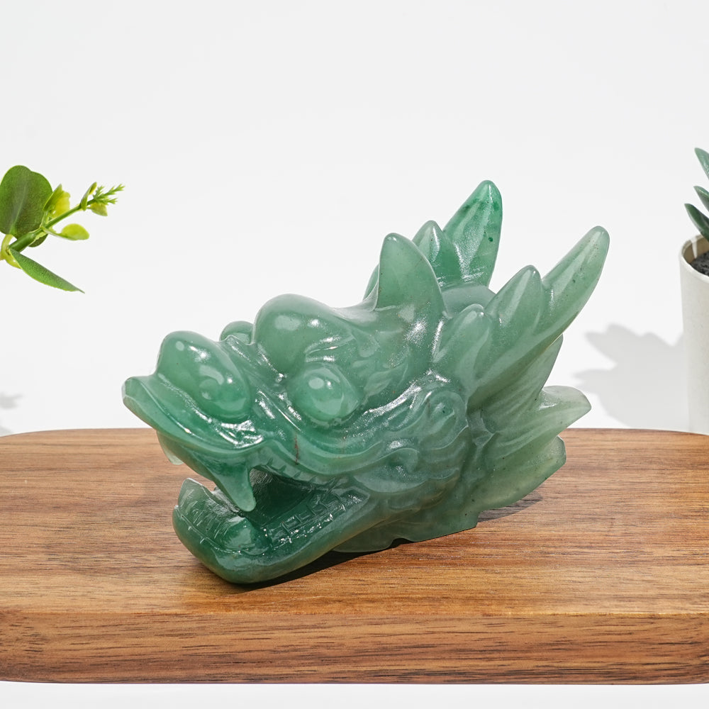 Natural Crystal Open Mouth Dragon Head Carving