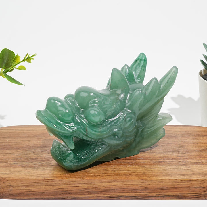 Natural Crystal Open Mouth Dragon Head Carving