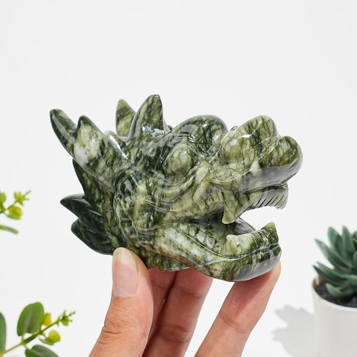 Natural Crystal Open Mouth Dragon Head Carving