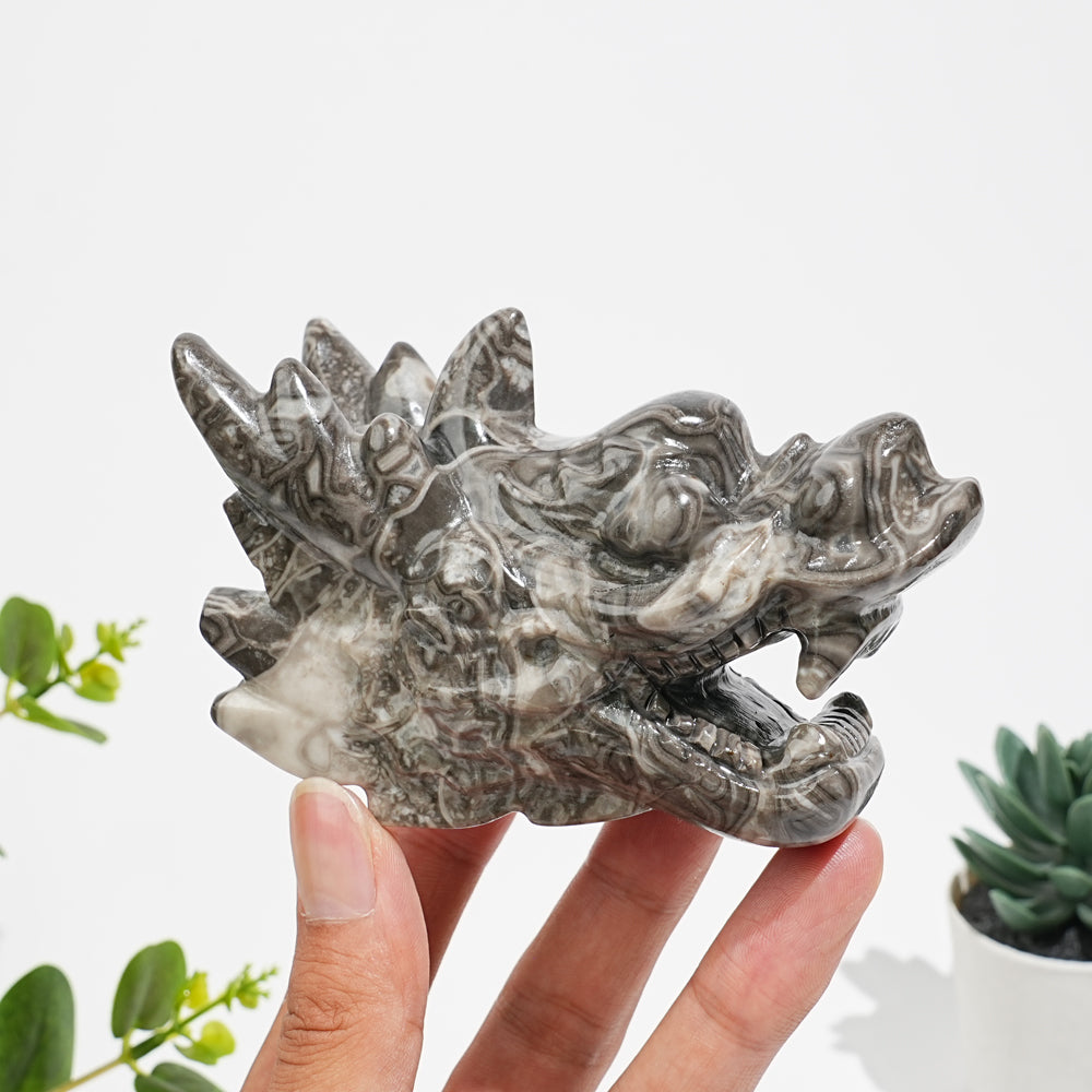 Natural Crystal Open Mouth Dragon Head Carving