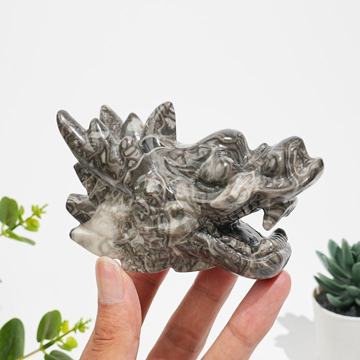 Natural Crystal Open Mouth Dragon Head Carving
