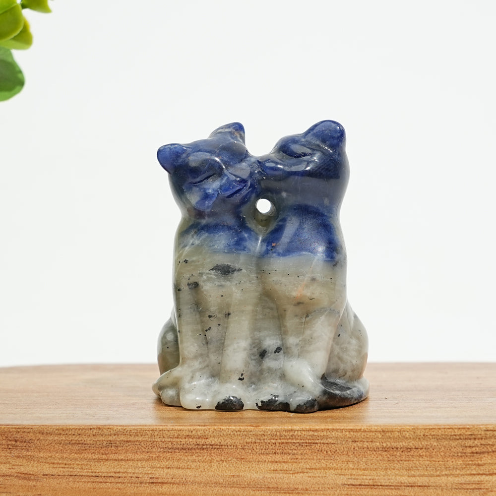 Natural Crystal Couple Cat Carving