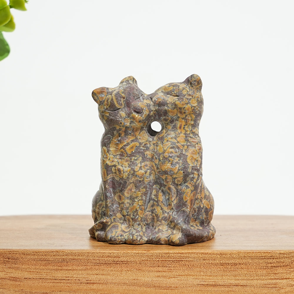 Natural Crystal Couple Cat Carving