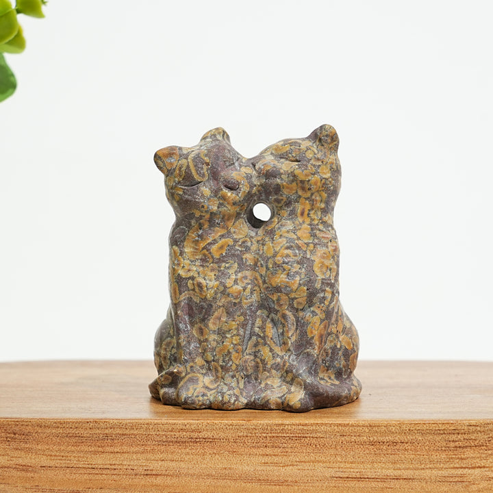 Natural Crystal Couple Cat Carving