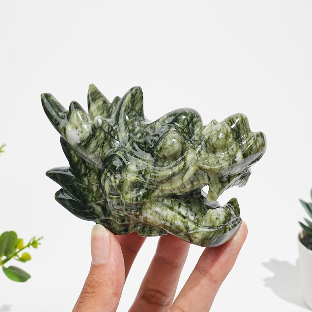 Natural Crystal Open Mouth Dragon Head Carving
