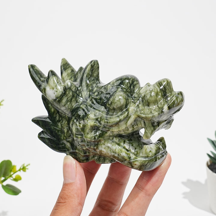 Natural Crystal Open Mouth Dragon Head Carving