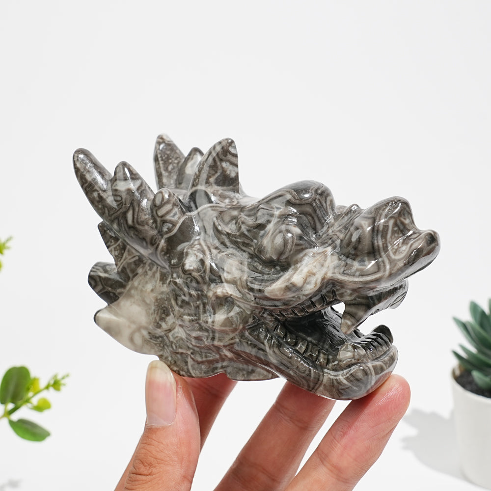 Natural Crystal Open Mouth Dragon Head Carving