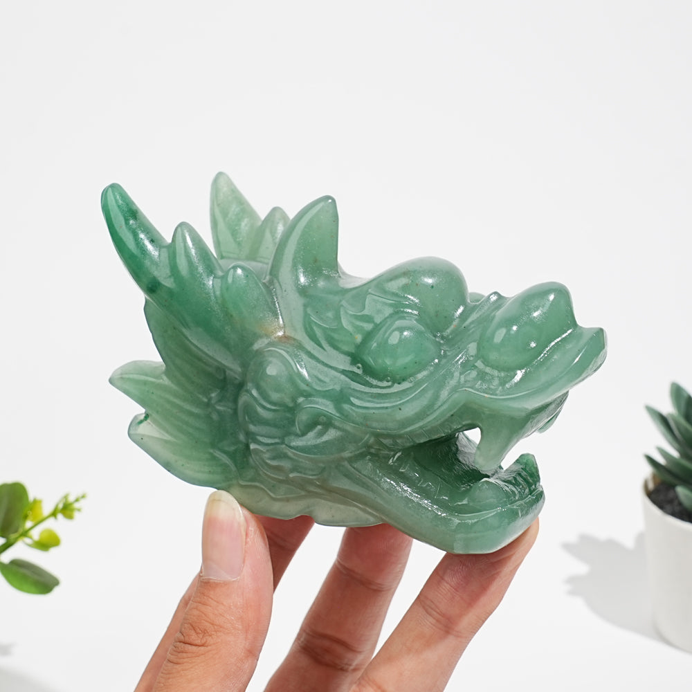 Natural Crystal Open Mouth Dragon Head Carving