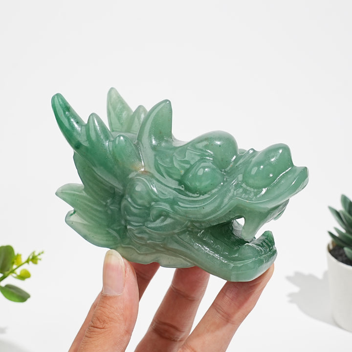 Natural Crystal Open Mouth Dragon Head Carving