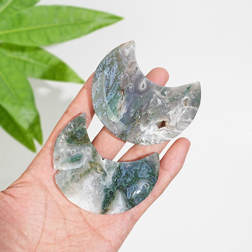 Natural Crystal Moss Agate Crescent Moon
