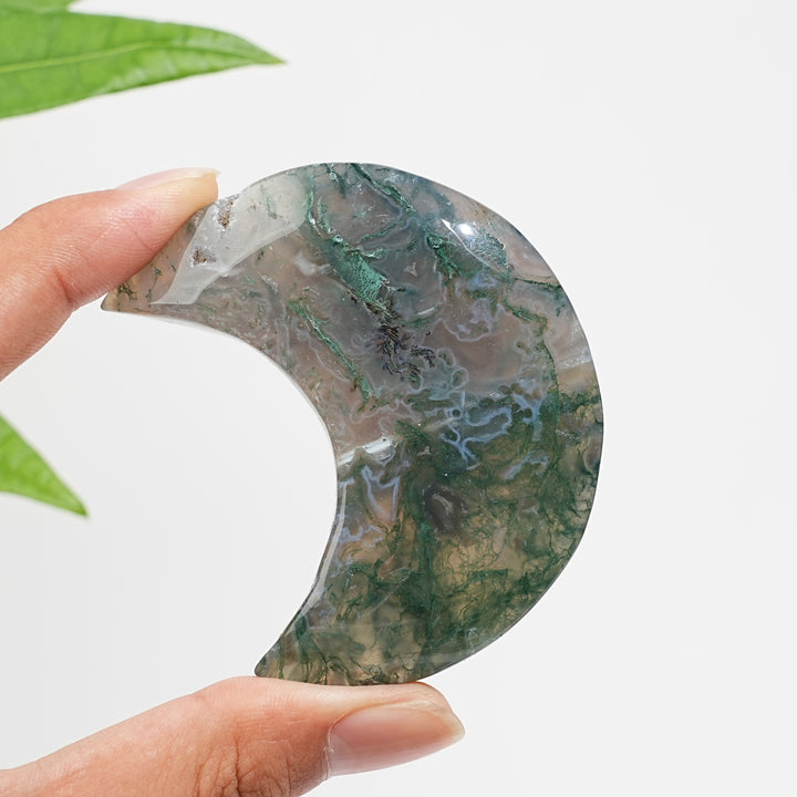 Natural Crystal Moss Agate Crescent Moon