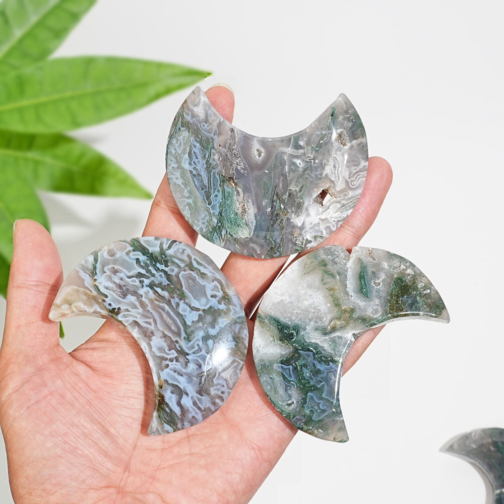 Natural Crystal Moss Agate Crescent Moon