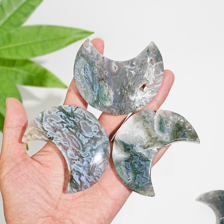 Natural Crystal Moss Agate Crescent Moon