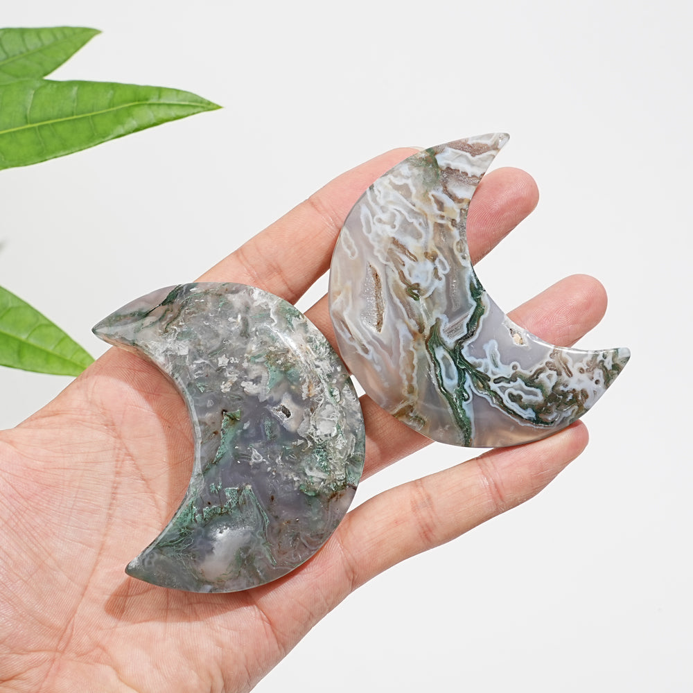 Natural Crystal Moss Agate Crescent Moon