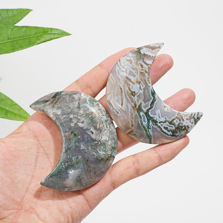 Natural Crystal Moss Agate Crescent Moon