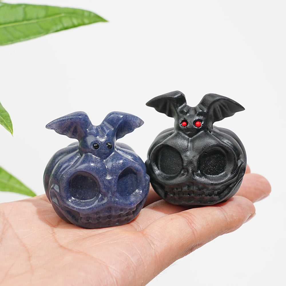 Natural Crystal Adorable Pumpkin Bat Carving