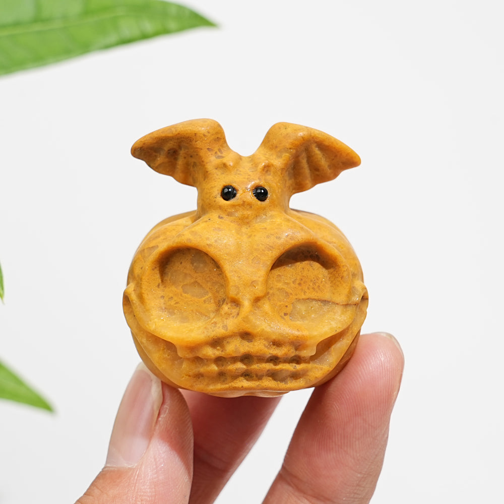 Natural Crystal Adorable Pumpkin Bat Carving