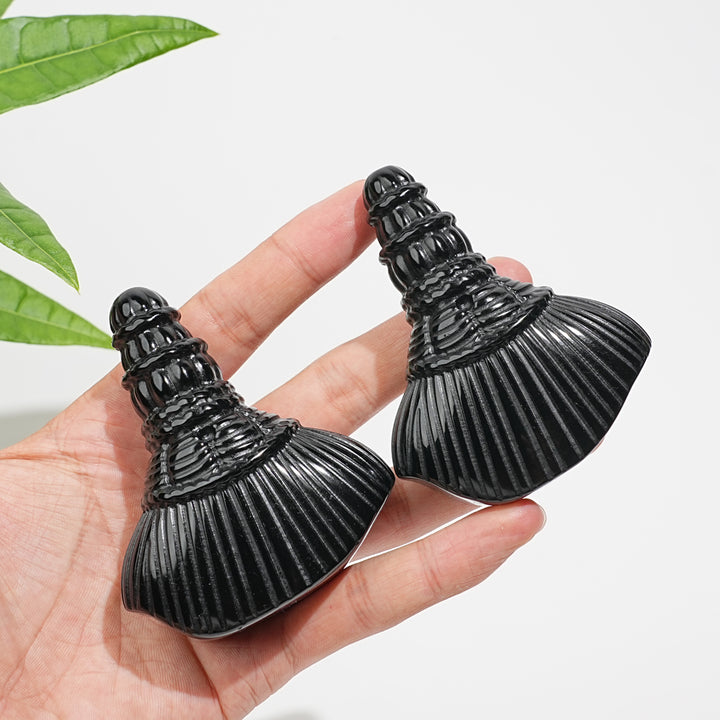 Natural Crystal Black Obsidian Broom Carving