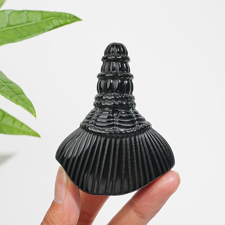 Natural Crystal Black Obsidian Broom Carving