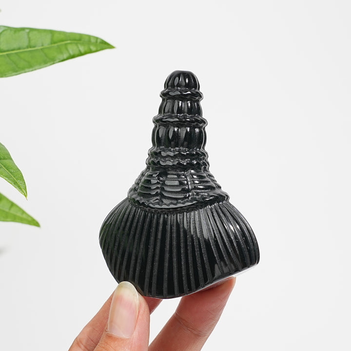 Natural Crystal Black Obsidian Broom Carving