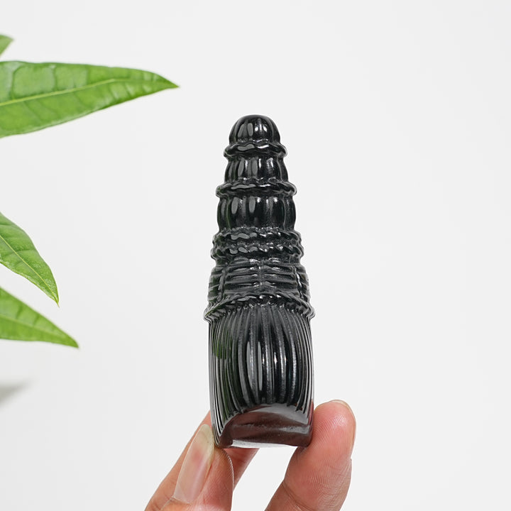 Natural Crystal Black Obsidian Broom Carving