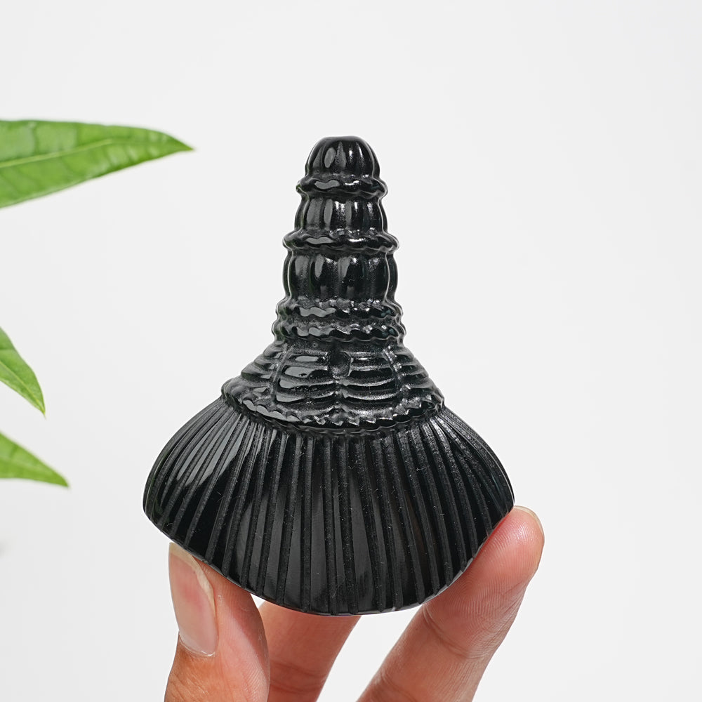 Natural Crystal Black Obsidian Broom Carving