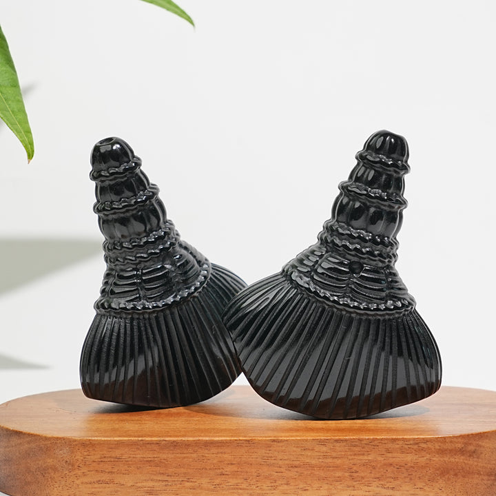 Natural Crystal Black Obsidian Broom Carving