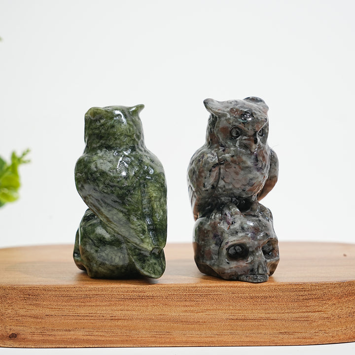 Natural Crystal Owl-On-Skull Carving