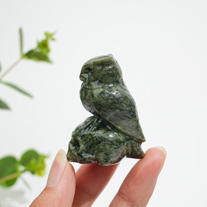 Natural Crystal Owl-On-Skull Carving