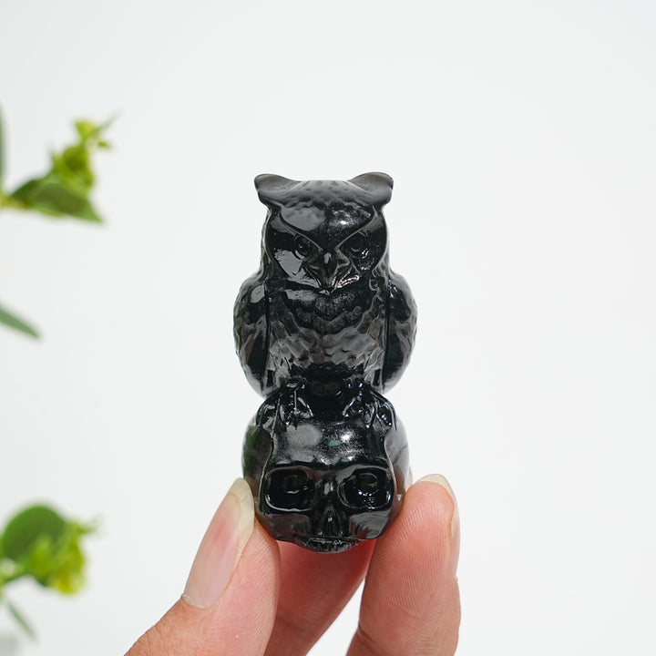 Natural Crystal Owl-On-Skull Carving