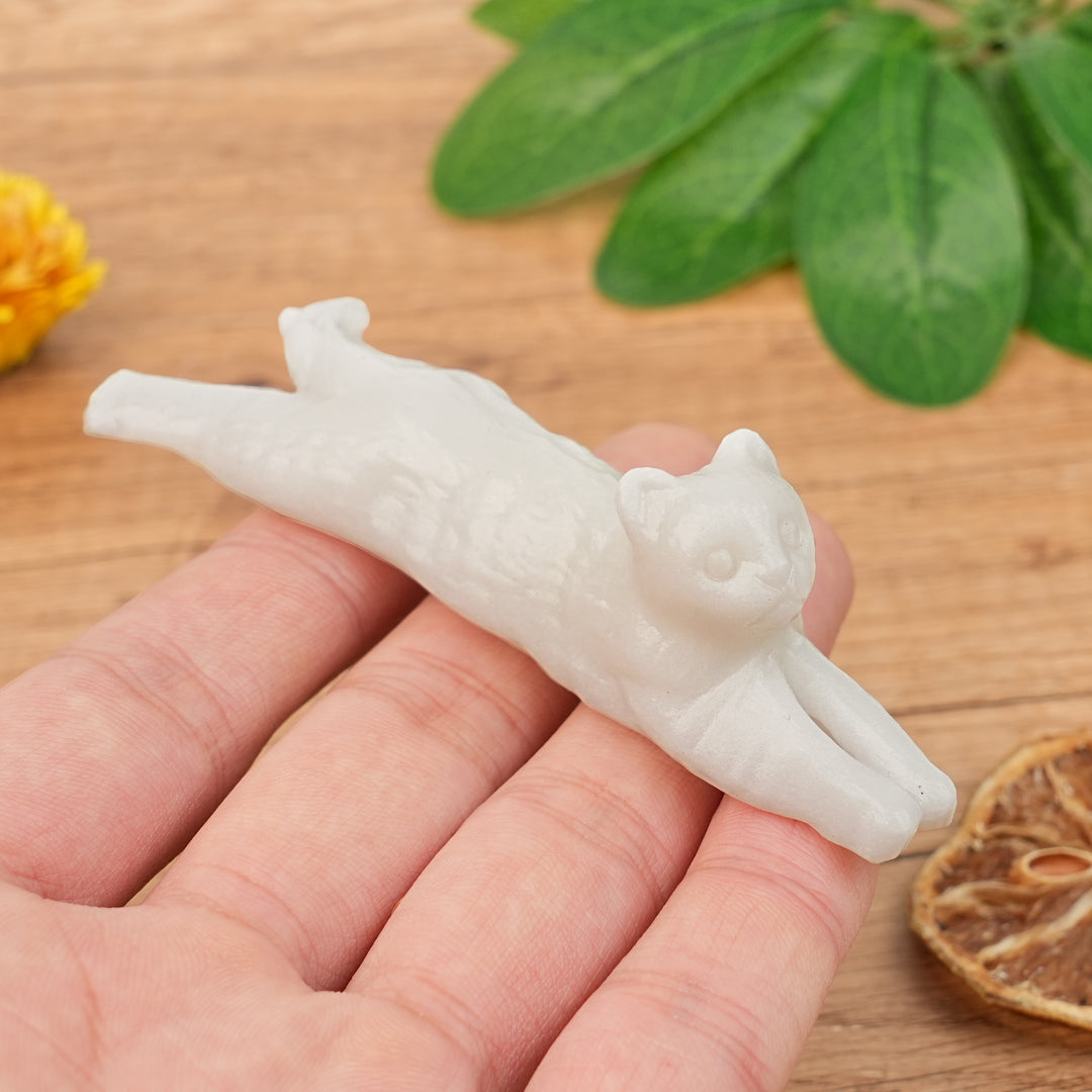Natural White Jade Long Strip Cat