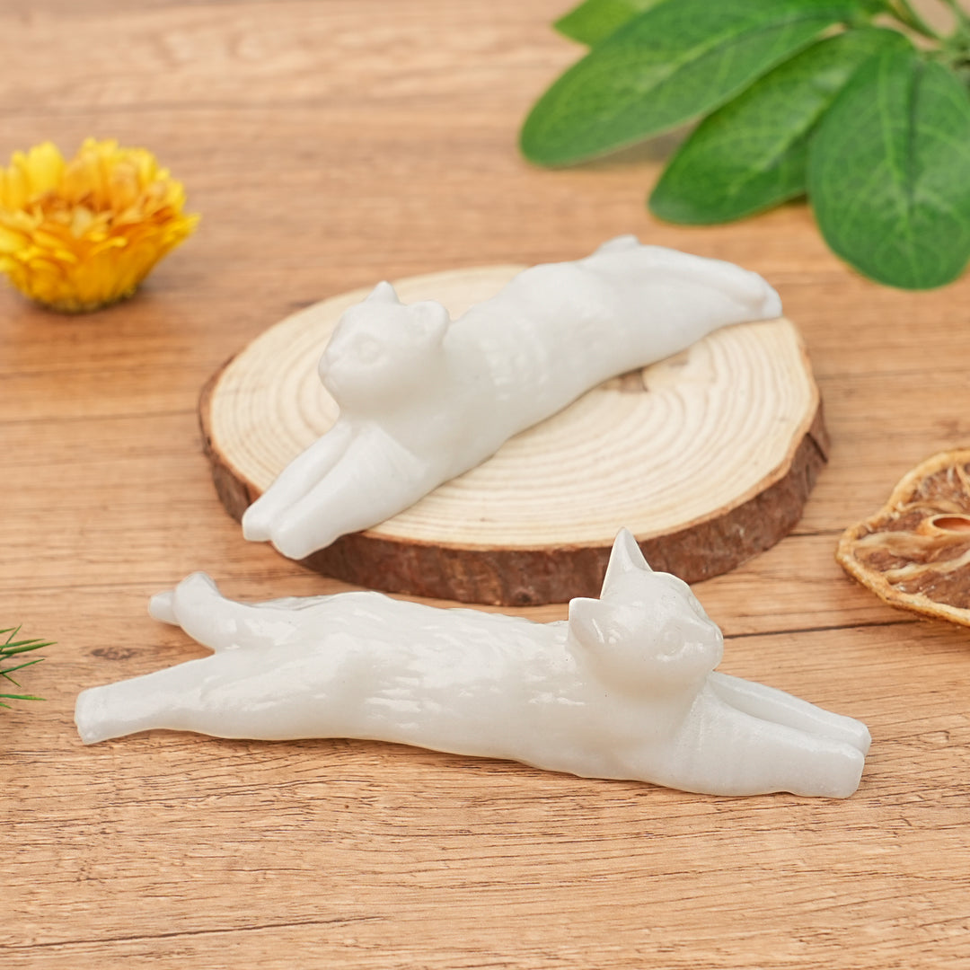 Natural White Jade Long Strip Cat