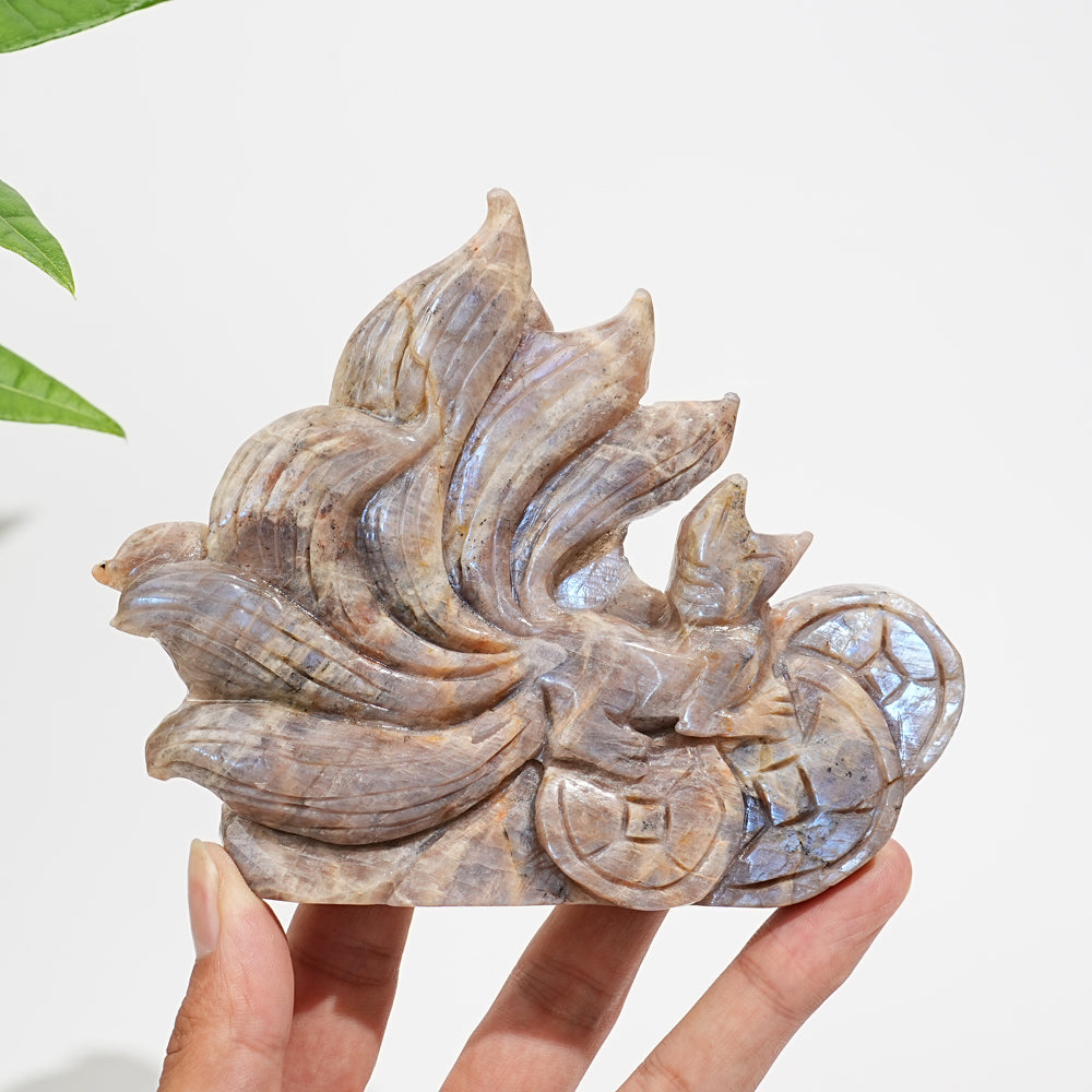 Unique,A Slightly Imperfect Natural Sunstone Moonstone Exquisite Nine-Tailed Fox