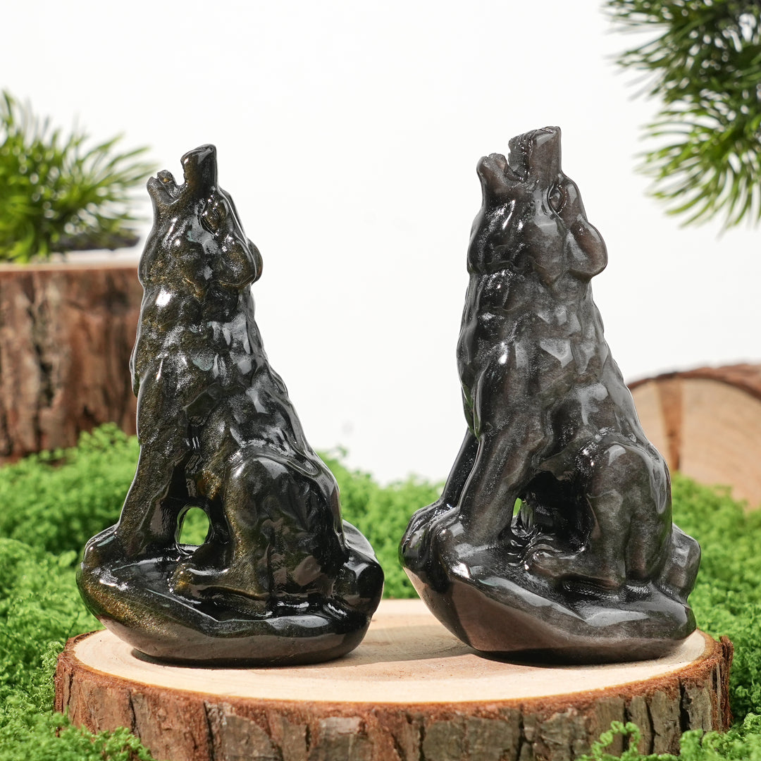 Natural Crystal Carving Howling Wolf